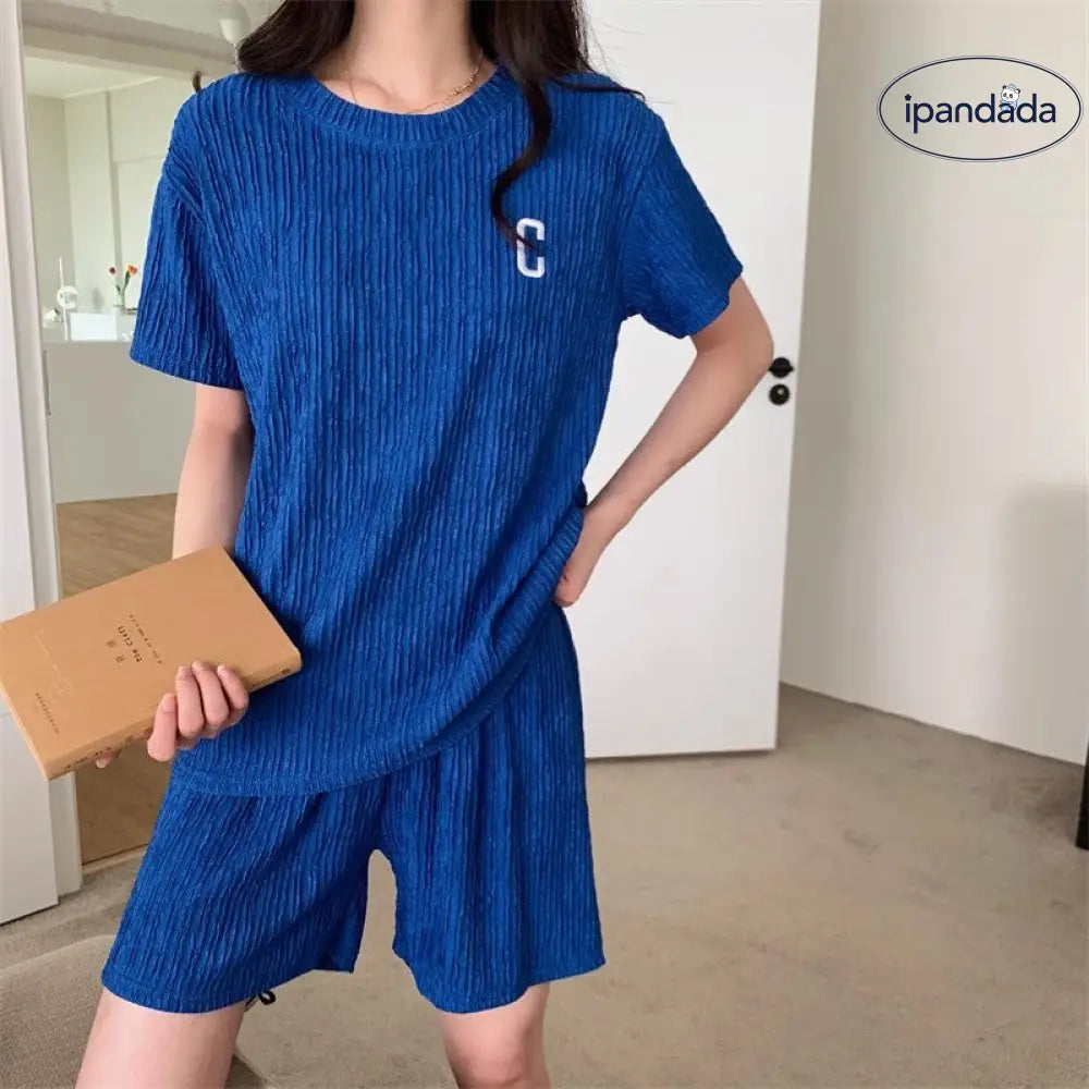 ID1704 セットアップ レディース ルームウェア セット 部屋着 tシャツ 半袖 ハーフパンツ ショート パンツ 短パン トップス ボトムス 上下セット カットソー ロゴ c クルーネック 涼しい 薄手 透け感 カジュアル 可愛い 春 夏 夏用