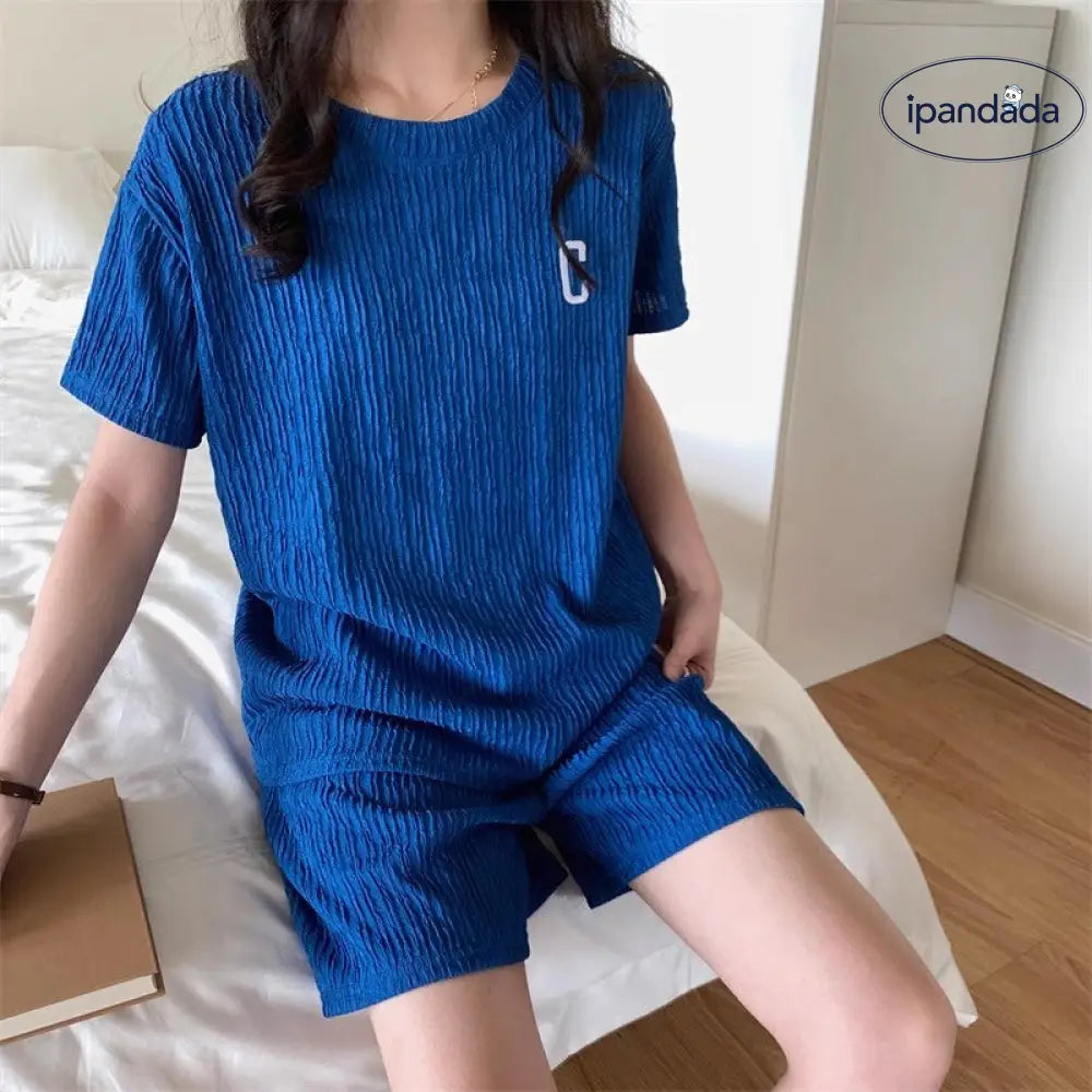 ID1704 セットアップ レディース ルームウェア セット 部屋着 tシャツ 半袖 ハーフパンツ ショート パンツ 短パン トップス ボトムス 上下セット カットソー ロゴ c クルーネック 涼しい 薄手 透け感 カジュアル 可愛い 春 夏 夏用