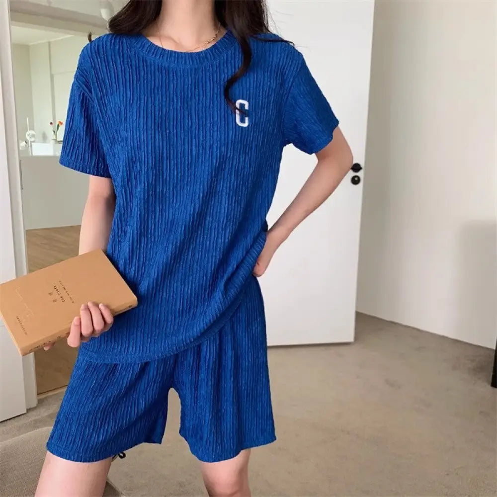 ID1704 セットアップ レディース ルームウェア セット 部屋着 tシャツ 半袖 ハーフパンツ ショート パンツ 短パン トップス ボトムス 上下セット カットソー ロゴ c クルーネック 涼しい 薄手 透け感 カジュアル 可愛い 春