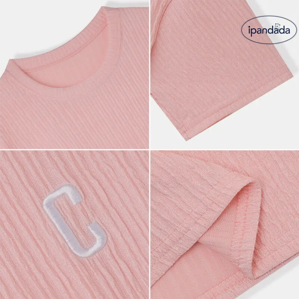 ID1704 セットアップ レディース ルームウェア セット 部屋着 tシャツ 半袖 ハーフパンツ ショート パンツ 短パン トップス ボトムス 上下セット カットソー ロゴ c クルーネック 涼しい 薄手 透け感 カジュアル 可愛い 春 夏 夏用