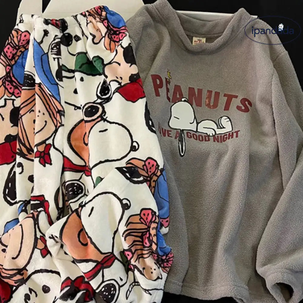 ピーナッツ パジャマ レディース 冬 珊瑚フリース フリース裏起毛 厚手 キャラクター かわいい セットアップ フランネル ホームウェア 外出可 暖かい 柔らかい 保温 ID2827