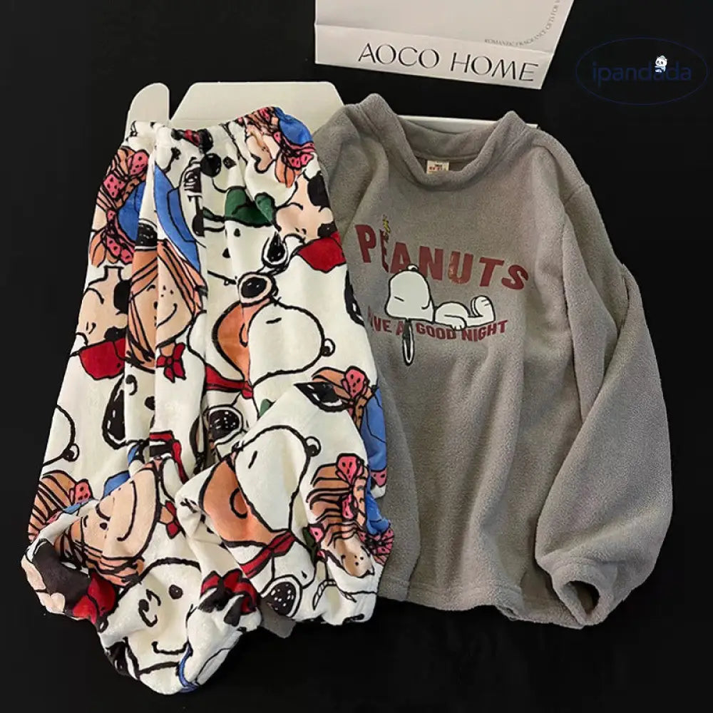 ピーナッツ パジャマ レディース 冬 珊瑚フリース フリース裏起毛 厚手 キャラクター かわいい セットアップ フランネル ホームウェア 外出可 暖かい 柔らかい 保温 ID2827
