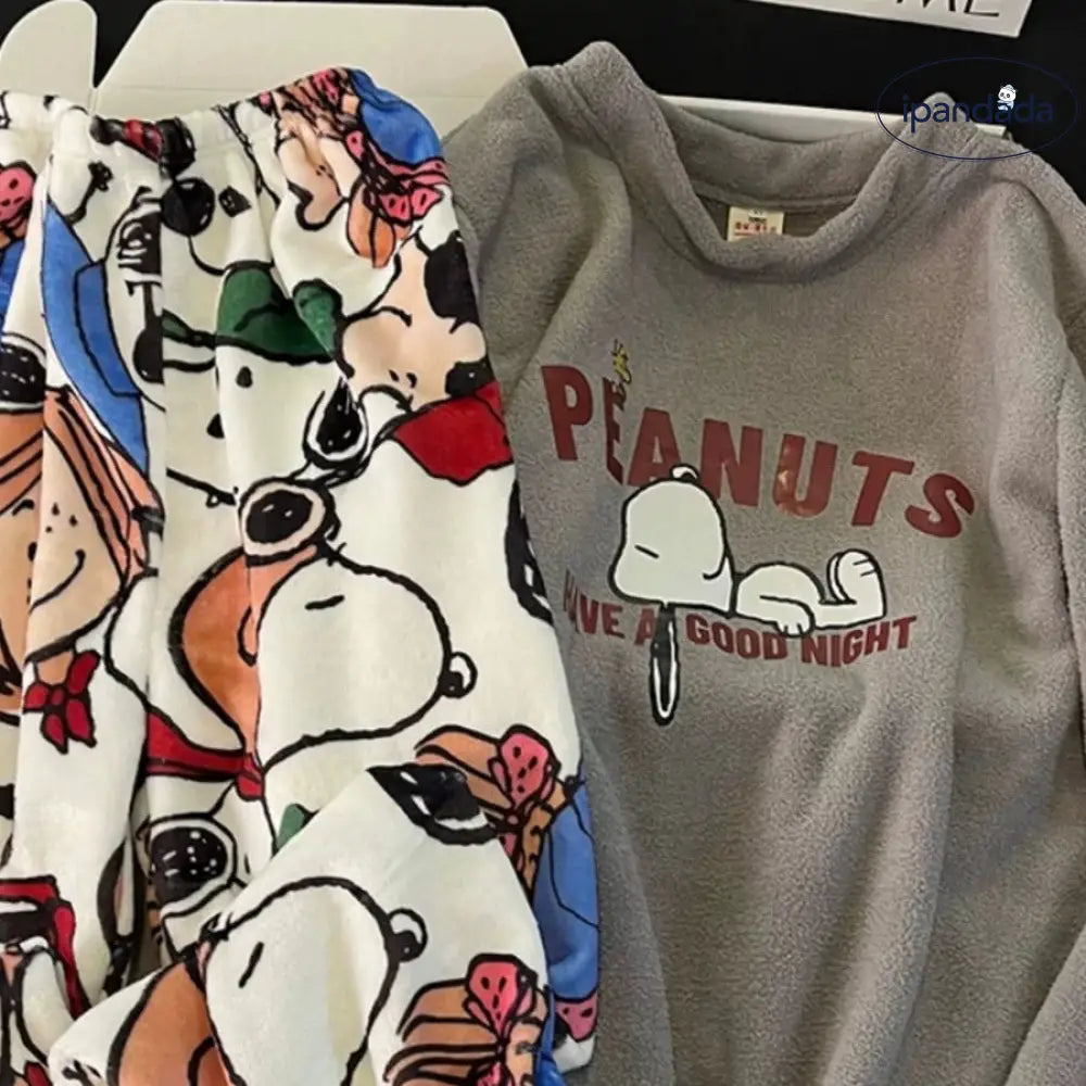 ピーナッツ パジャマ レディース 冬 珊瑚フリース フリース裏起毛 厚手 キャラクター かわいい セットアップ フランネル ホームウェア 外出可 暖かい 柔らかい 保温 ID2827