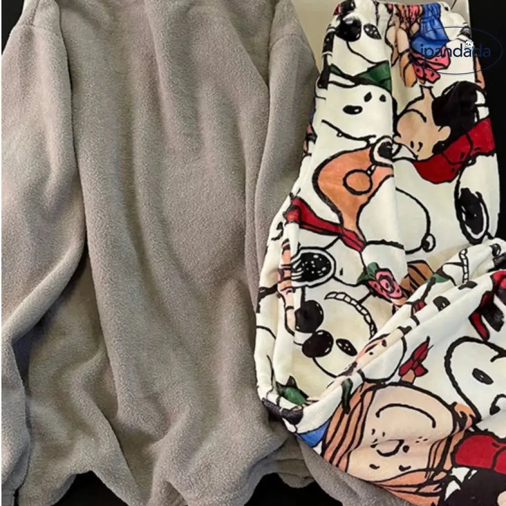 ピーナッツ パジャマ レディース 冬 珊瑚フリース フリース裏起毛 厚手 キャラクター かわいい セットアップ フランネル ホームウェア 外出可 暖かい 柔らかい 保温 ID2827