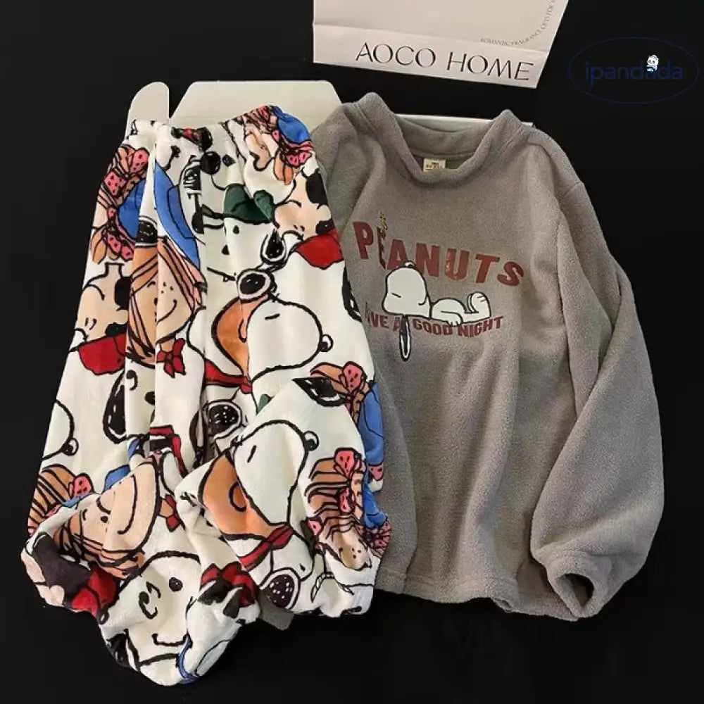 ピーナッツ パジャマ レディース 冬 珊瑚フリース フリース裏起毛 厚手 キャラクター かわいい セットアップ フランネル ホームウェア 外出可 暖かい 柔らかい 保温 ID2827