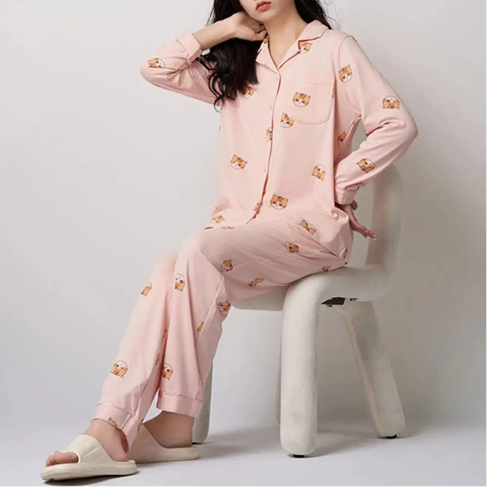 長袖 パジャマ 女性用 春秋 新作 綿 スウィート 可愛い カーディガン ゆったり 部屋着 セット ID4149