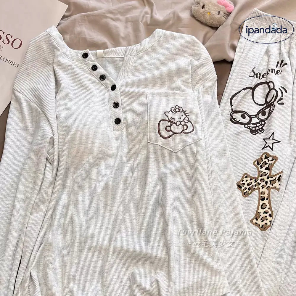 長袖 パジャマ レディース 春秋 新作 カートゥーン ハローキティ カジュアル ルームウェア ID4346