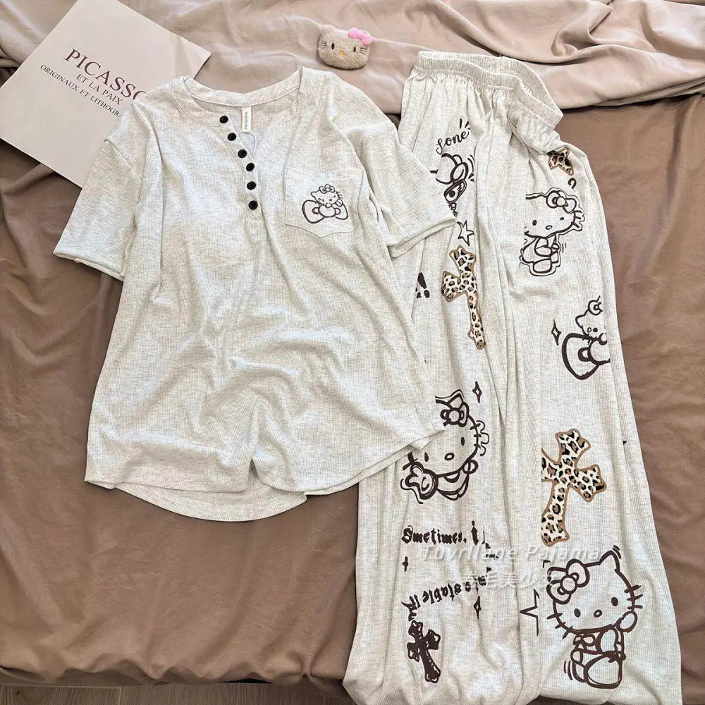 長袖 パジャマ レディース 春秋 新作 カートゥーン ハローキティ カジュアル ルームウェア ID4346 タイプ⑦ / M