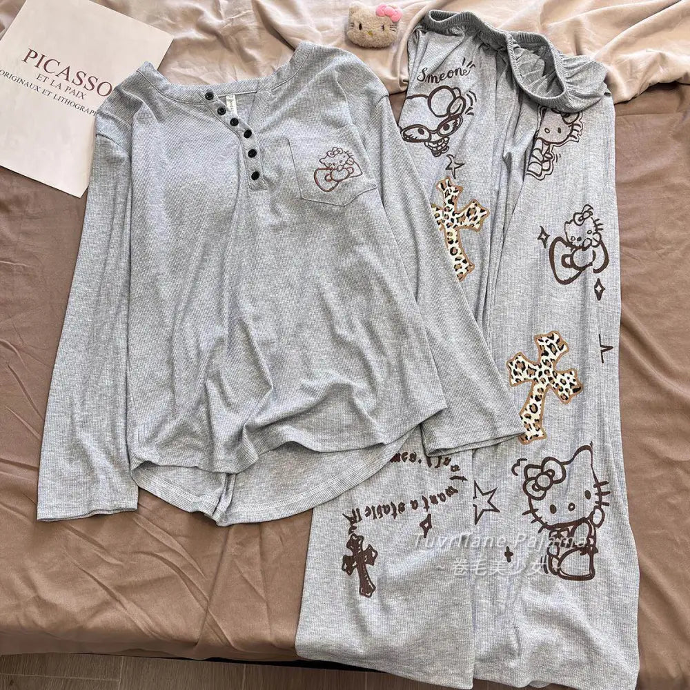 長袖 パジャマ レディース 春秋 新作 カートゥーン ハローキティ カジュアル ルームウェア ID4346 タイプ② / M