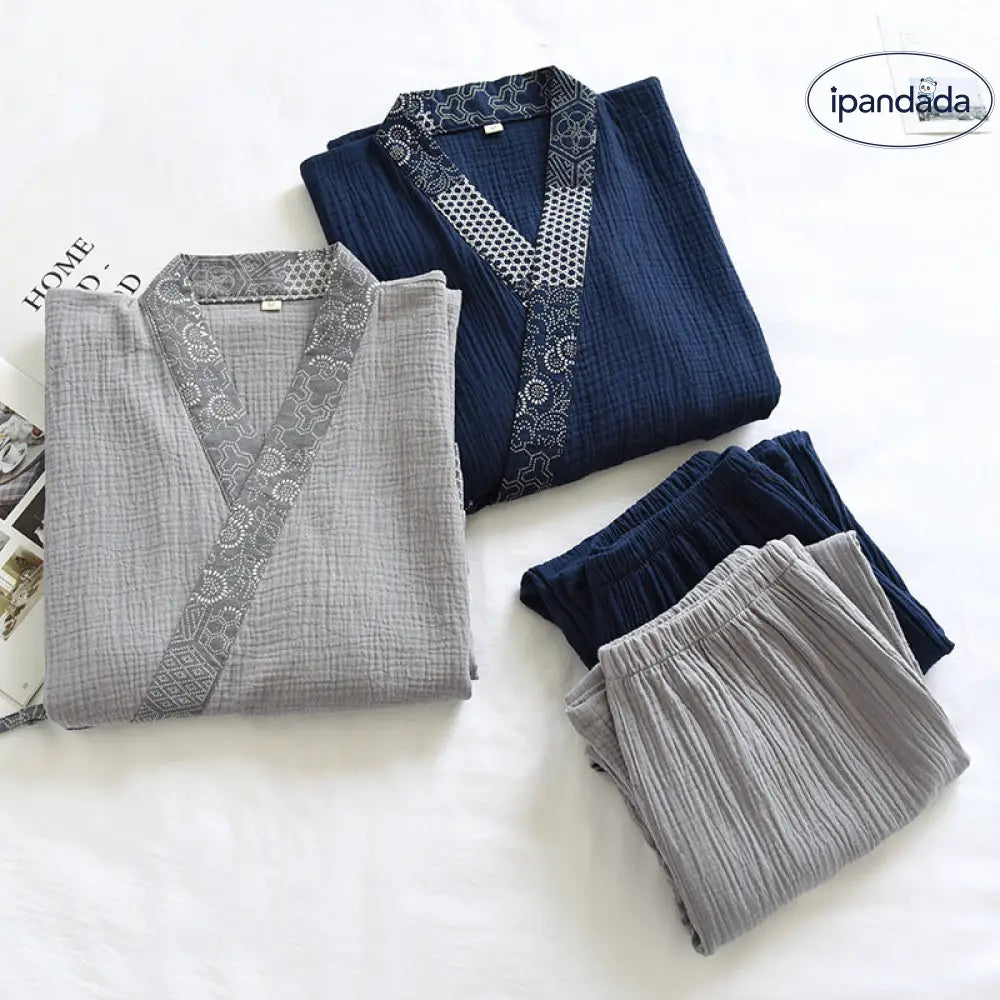 ID948 着物 パジャマ メンズ 前開き 花柄 長袖 夏用長袖 秋 春 ルームウェア コットン 父の日 敬老の日 誕生日 プレゼント ギフト 紳士 男性 主人 メンズ＞セットアップ