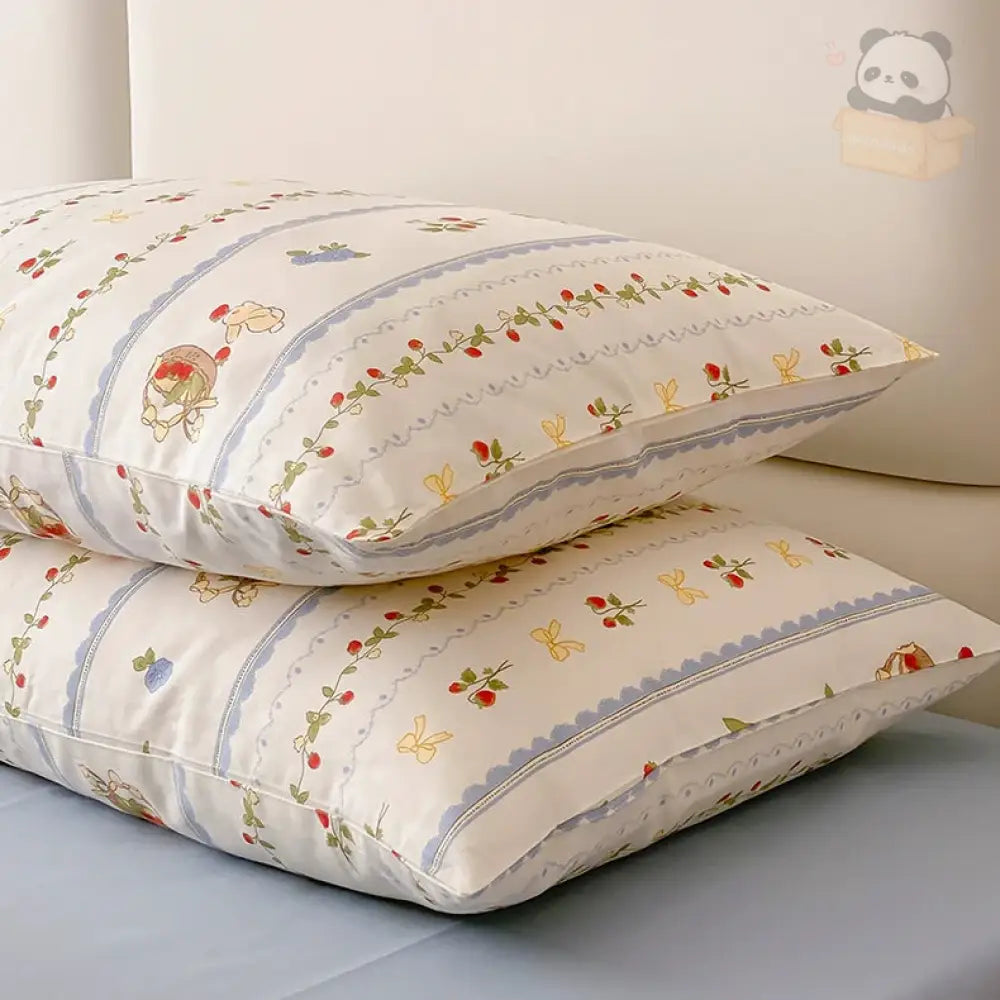 枕カバー 48x74cm おしゃれ 花柄 ストロベリー カバー カップル 寝具 やわ肌 お花 華やか プレゼント ギフト レディース 二個 / 48*74cm 寝具＞枕カバー