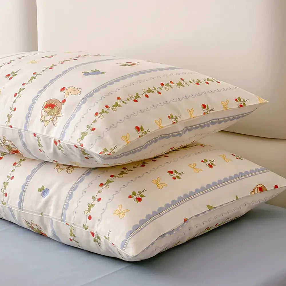 枕カバー 48x74cm おしゃれ 花柄 ストロベリー カバー カップル 寝具 やわ肌 お花 華やか プレゼント ギフト レディース 二個 / 48*74cm 寝具＞枕カバー