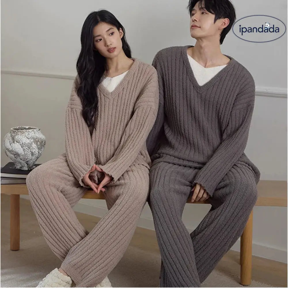 冬 カップル パジャマ 無地 フリース 厚手 ゆったり 休闲 2点セット メンズ レディース ルームウェア 無印 ID2947