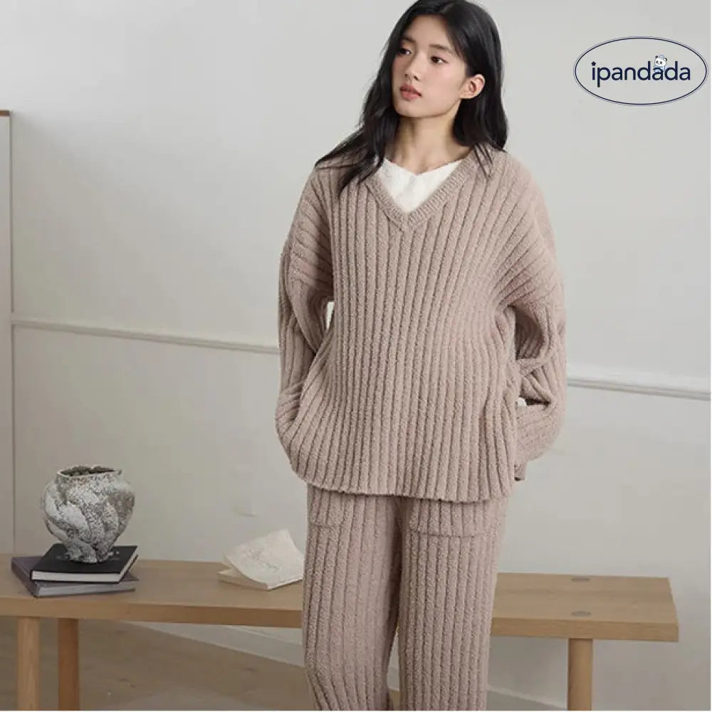 冬 カップル パジャマ 無地 フリース 厚手 ゆったり 休闲 2点セット メンズ レディース ルームウェア 無印 ID2947