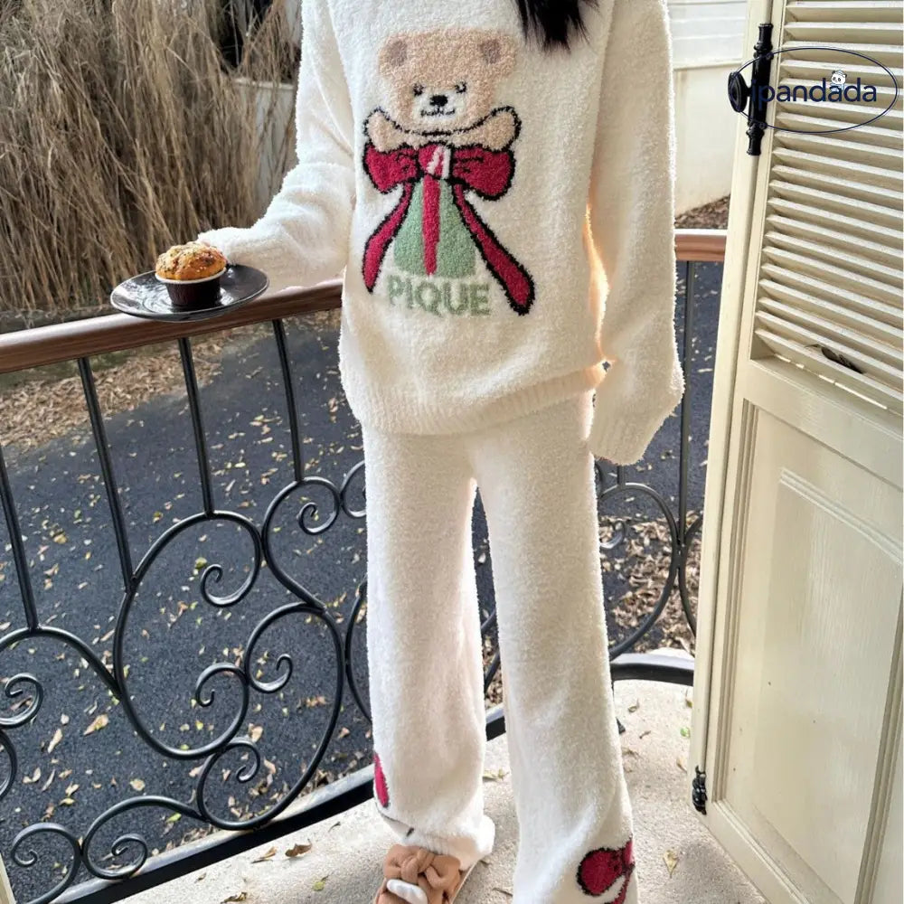 秋冬 可愛い 蝶々 小熊 ふわふわ レディース ゆったり ルームウェア パジャマ セット ID3068