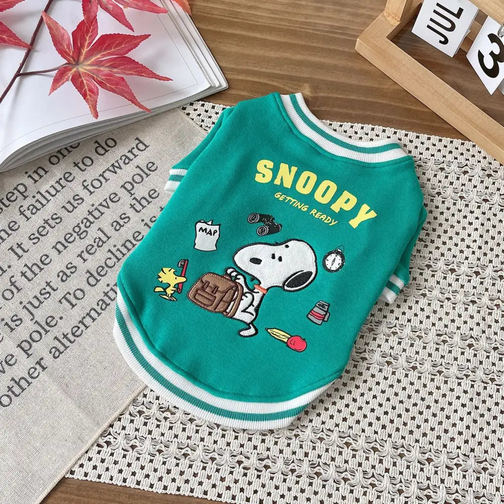 ペット服 犬の服 スヌーピー 可愛い フリース 冬用 ID3902 グリーン / XS