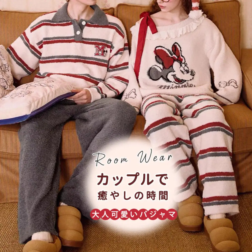 【ギフト】着た瞬間癒し！パジャマ レディース 秋冬 フリース オフショルダー ワイドネック キャラクター 家庭用セット 柔らかく 暖かい あったか もこもこ カップル クリスマス ギフト ID3162 コーディネート＞ペアルック