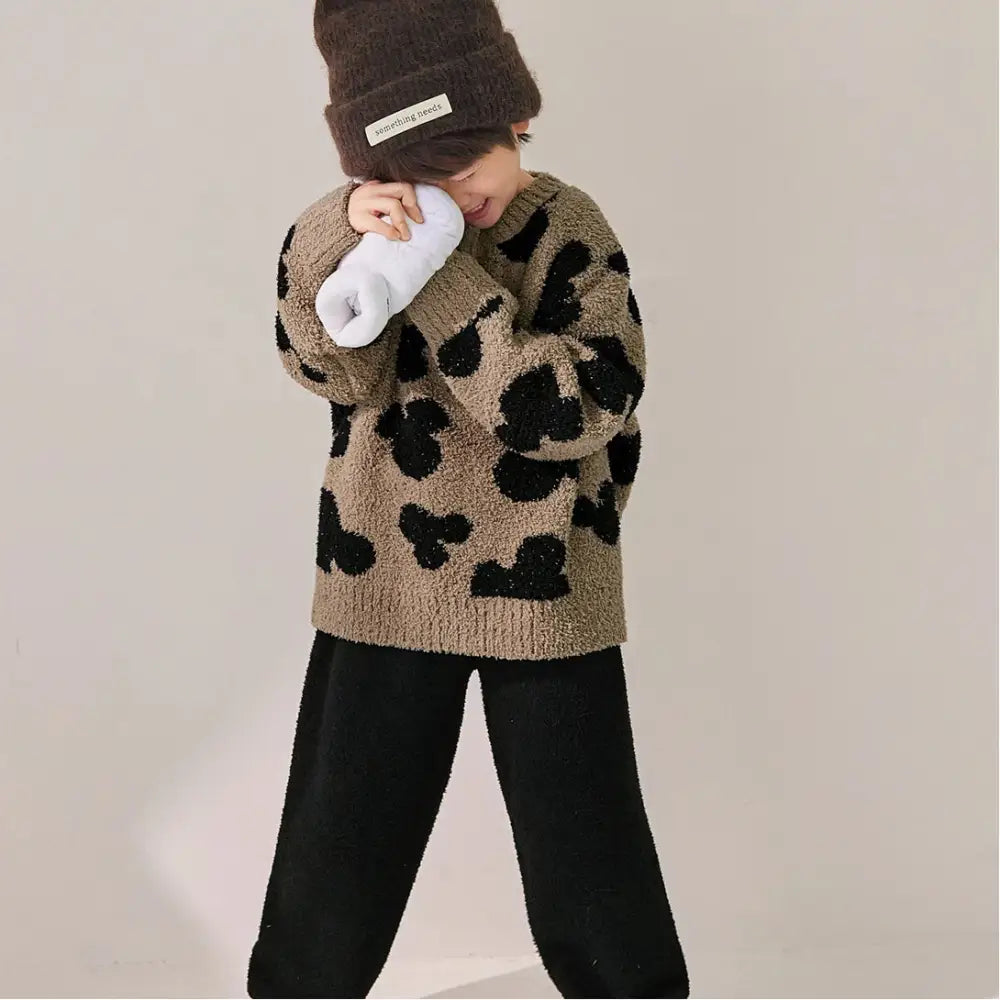 冬モデル コーラルフリース 子供用 パジャマ SNOOPY 可愛い刺繍 キャラクター柄 セット ホームウェア ID3217 男の子用 ブラウン / 120cm