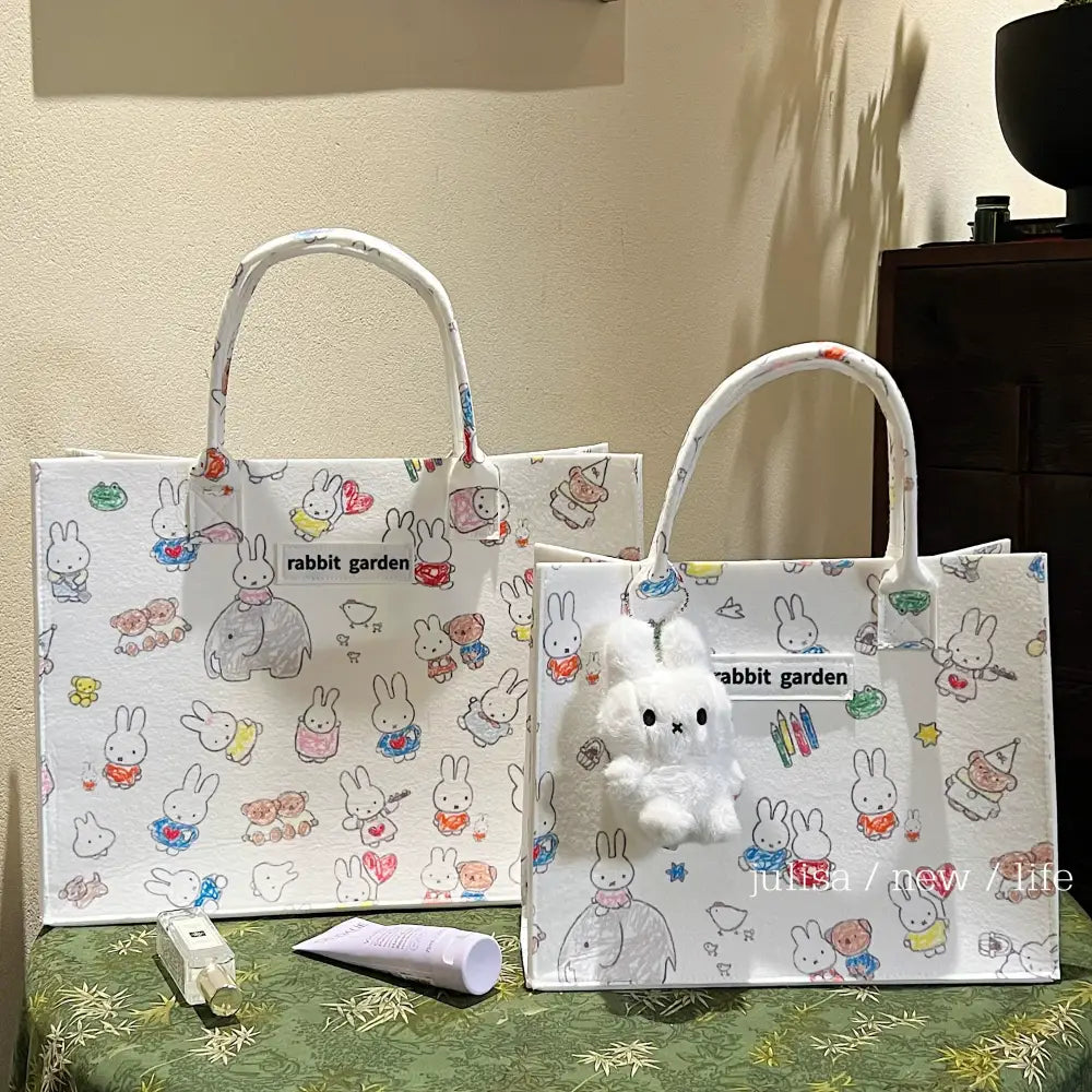 軽量 大容量 トートバッグ ウサギ フェルト バッグ 肩掛け 手提げ バッグ 通勤 通学 おしゃれ かわいい 人気 旅行 ID4429 インテリア雑貨＞ファッション雑貨