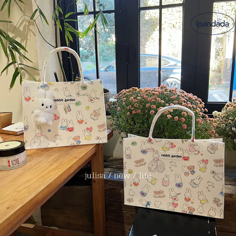 軽量 大容量 トートバッグ ウサギ フェルト バッグ 肩掛け 手提げ バッグ 通勤 通学 おしゃれ かわいい 人気 旅行 ID4429 インテリア雑貨＞ファッション雑貨