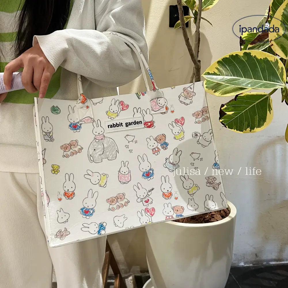 軽量 大容量 トートバッグ ウサギ フェルト バッグ 肩掛け 手提げ バッグ 通勤 通学 おしゃれ かわいい 人気 旅行 ID4429 インテリア雑貨＞ファッション雑貨