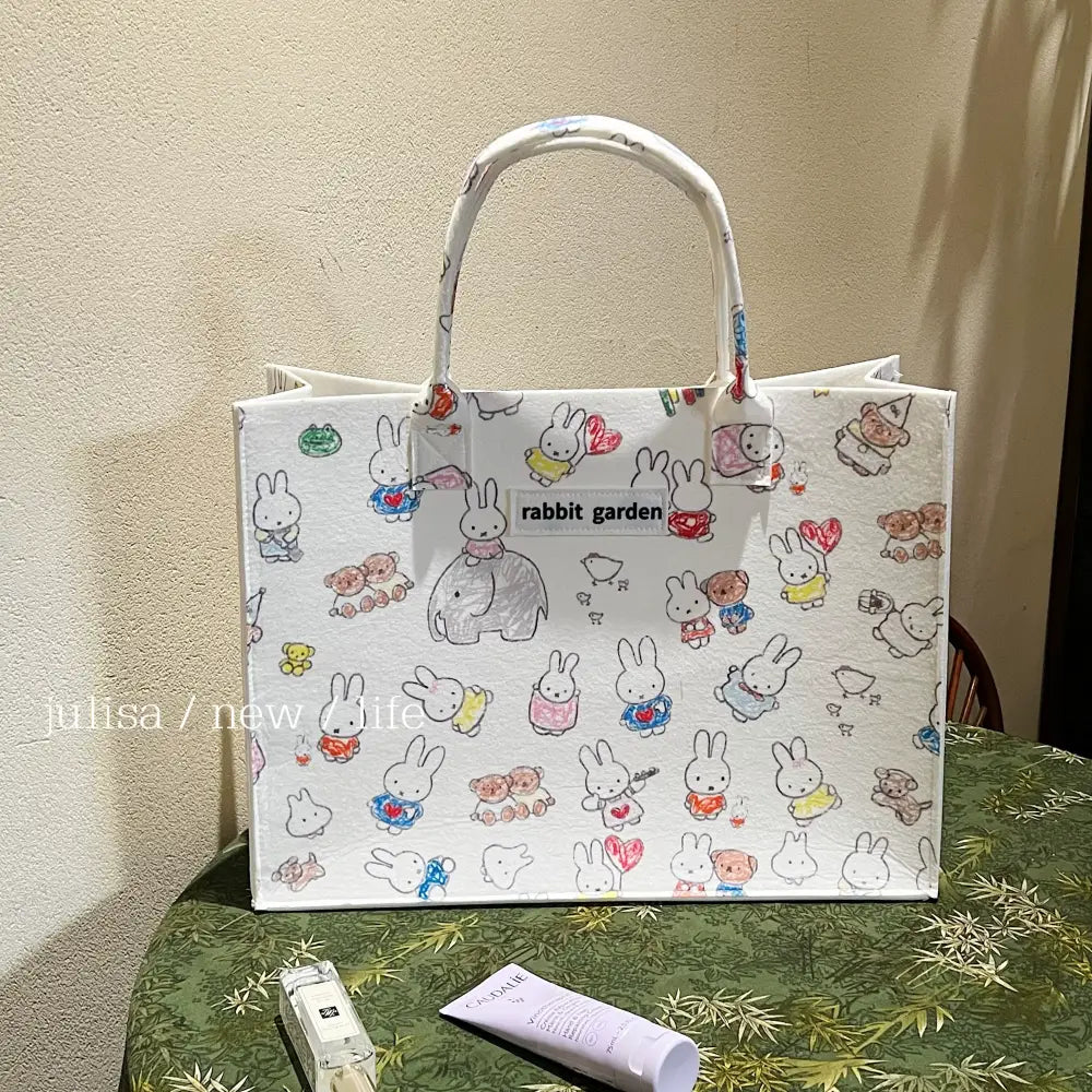 軽量 大容量 トートバッグ ウサギ フェルト バッグ 肩掛け 手提げ バッグ 通勤 通学 おしゃれ かわいい 人気 旅行 ID4429 タイプ① / L 40*30*13cm インテリア雑貨＞ファッション雑貨