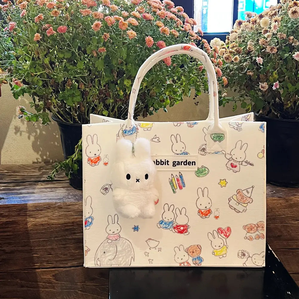 軽量 大容量 トートバッグ ウサギ フェルト バッグ 肩掛け 手提げ バッグ 通勤 通学 おしゃれ かわいい 人気 旅行 ID4429 タイプ① / S 31*25*13cm インテリア雑貨＞ファッション雑貨