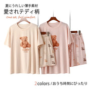 ID657 クマちゃん かわいい パジャマ レディース 新作 モダール 薄手 半袖 ショートパンツ ルームウェア 夏 おうち 外出 兼用 吸汗 速乾 ゆったり 2点セット レディース＞セットアップ