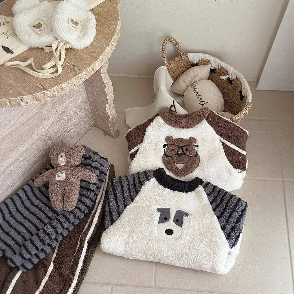 子供 冬 パジャマ セット 男の子 ルームウェア 加フリース セット 快適 加厚 保温 ID2917