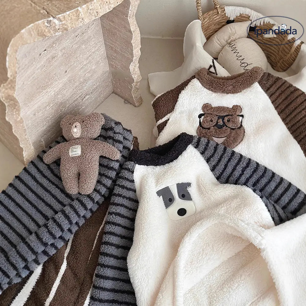 子供 冬 パジャマ セット 男の子 ルームウェア 加フリース セット 快適 加厚 保温 ID2917