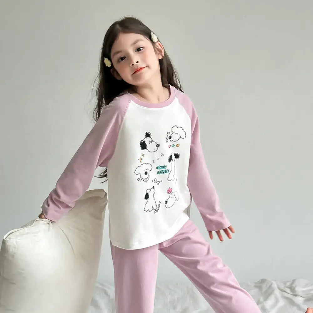 子供服 ファン プリント 女の子 天然 肌ざわり良好 綿100% キャラクター ホームウェア セットアップ カジュアル ゆったり ベビー パジャマ 快適 ID4012 ピンク / 90cm ベビー＆キッズ