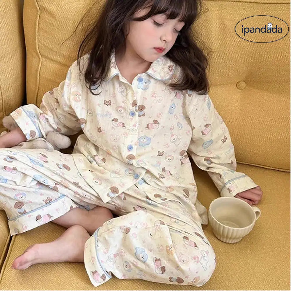 子供服 かわいい 小犬 長袖 上下セット セットアップ パジャマ 女の子 春秋 長袖 ルームウェア 部屋着 寝間着 ID4293 ベビー＆キッズ