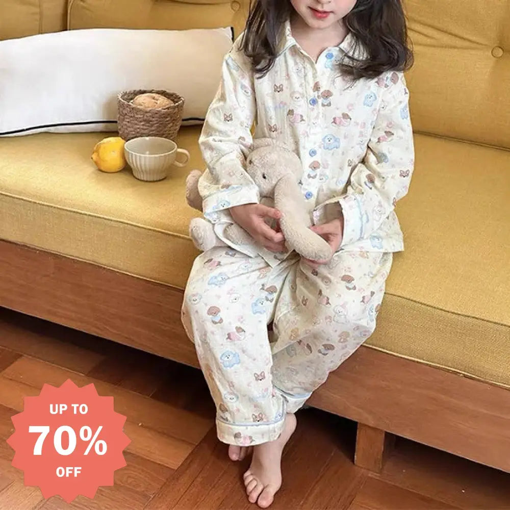 子供服 かわいい 小犬 長袖 上下セット セットアップ パジャマ 女の子 春秋 長袖 ルームウェア 部屋着 寝間着 ID4293 タイプ① / 100cm ベビー＆キッズ