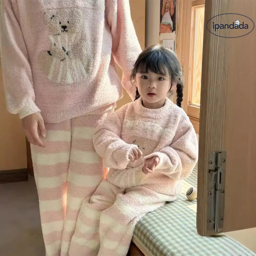 子供 フリース パジャマ セット 秋冬 新作 親子 男女子 保温 ルームウェア セット ID2919