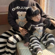 子供 フリース パジャマ セット 秋冬 新作 親子 男女子 保温 ルームウェア セット ID2919