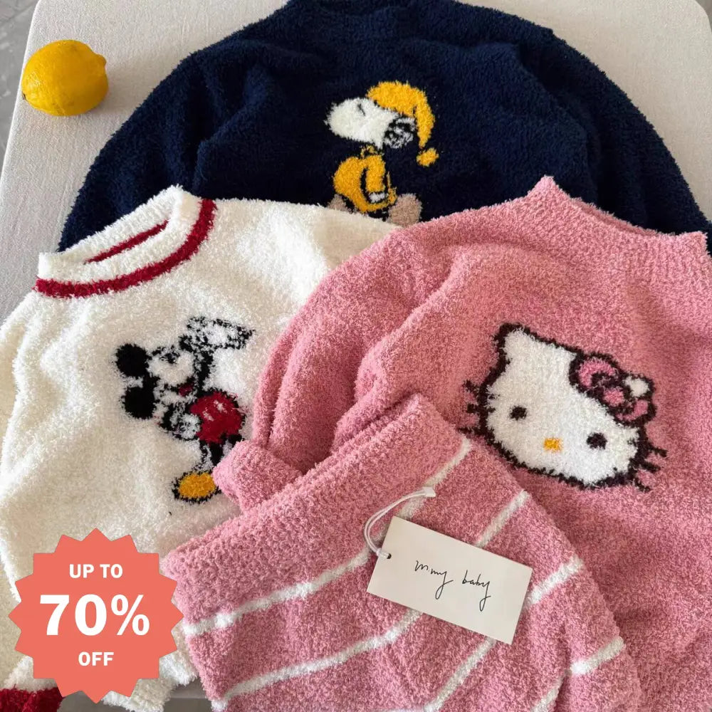 子供 ホームウェア 2025 冬 キャラクター 厚手 保温 パジャマ ベビー ポーラーフリース セットアップ 暖かい 柔らかい 快適 おしゃれ ルームウェア 自宅用 リラックス 着心地 ナチュラル ファミリー ID3188 ベビー＆キッズ