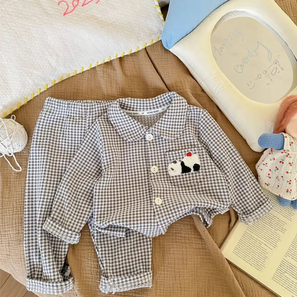 子供 パジャマ セット ベビー 幼児 男の子 女の子 ルームウェア 保温 2点セット 肌触りよい ID3977 グレー / 80cm