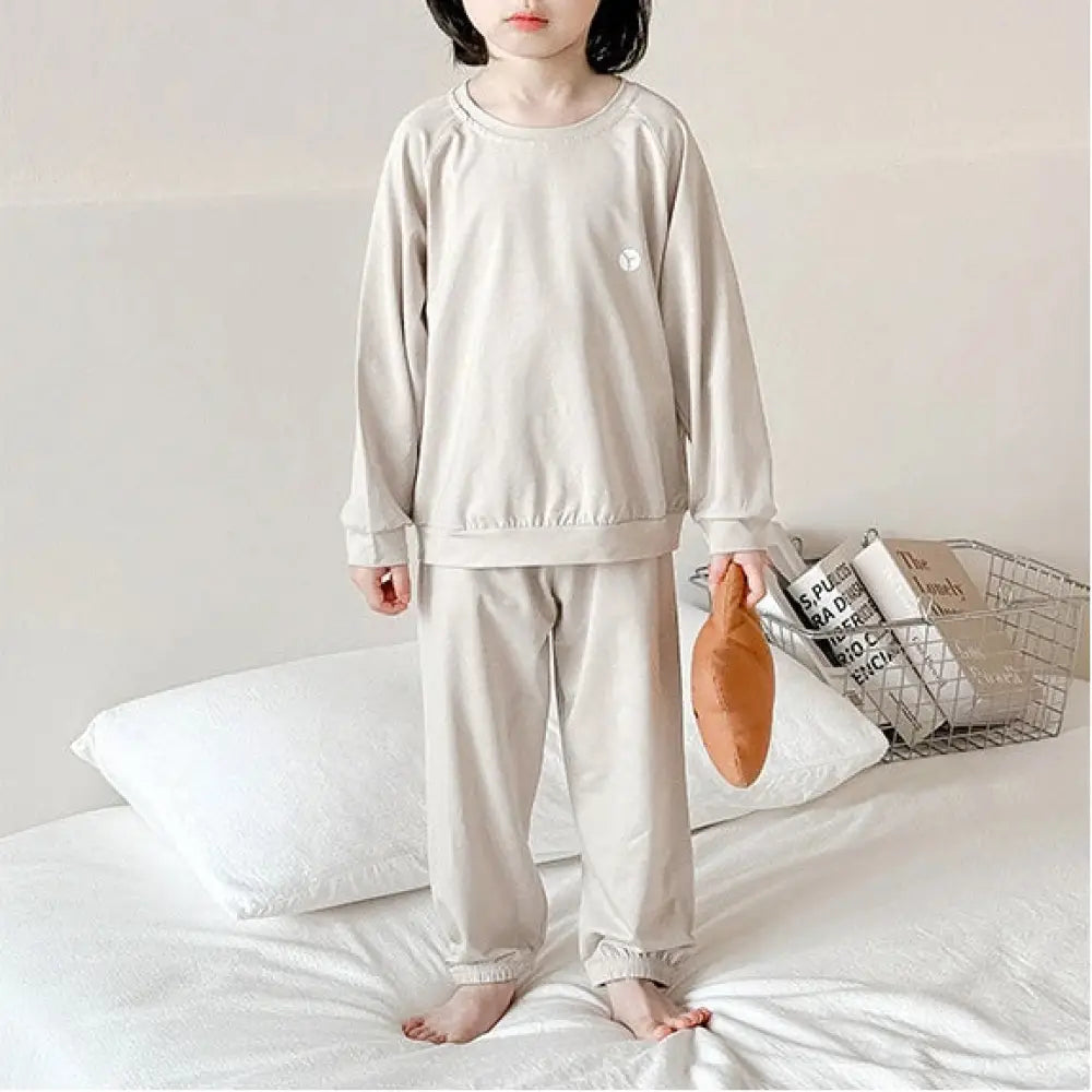 子供 パジャマ 長袖 セットアップ 春夏 薄手 ベビー 男女兼用 通気性 ホームウェア 快適 柔らかい おしゃれ ルームウェア 自宅用 リラックス 着心地 ナチュラル 洗える 軽量 ID3989 ベージュ / 80cm ベビー＆キッズ