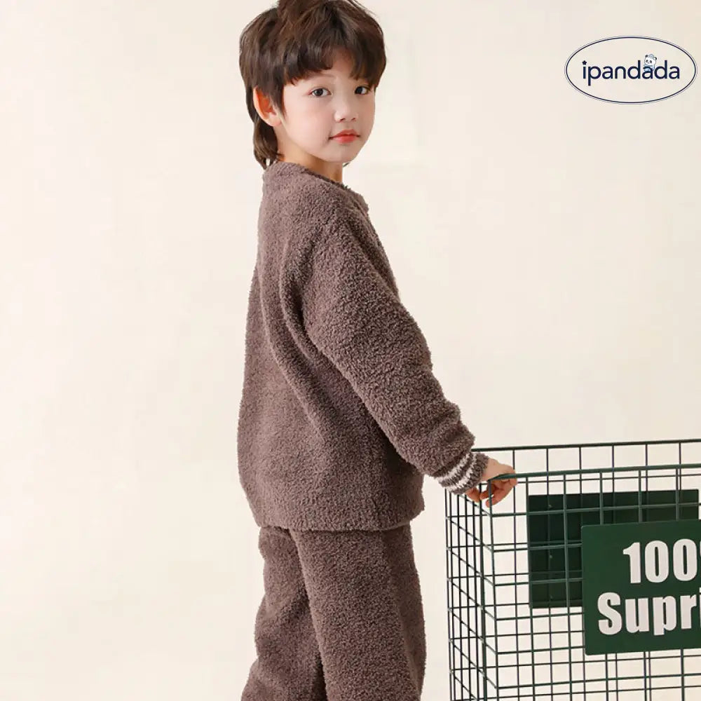 ふわふわ パジャマ カートゥーン 象 子供用 秋冬用 裏起毛 厚手 ルームウェア ID3639