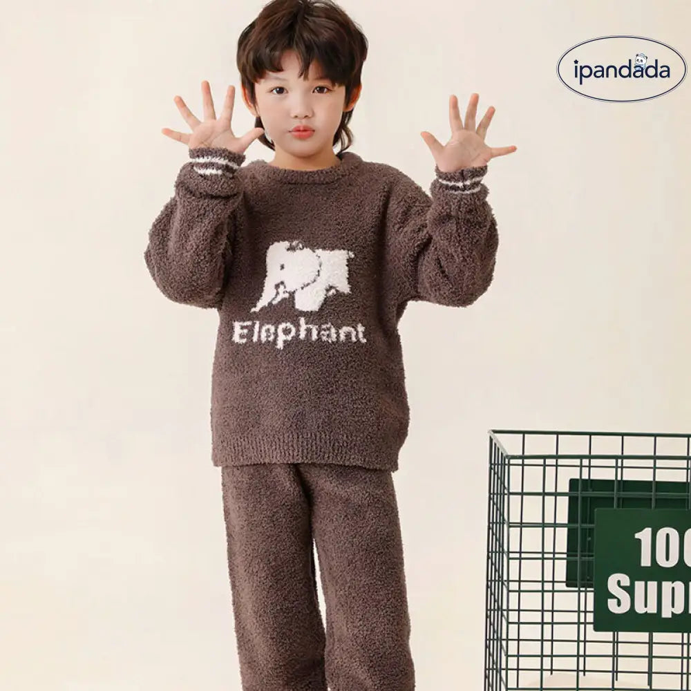 ふわふわ パジャマ カートゥーン 象 子供用 秋冬用 裏起毛 厚手 ルームウェア ID3639