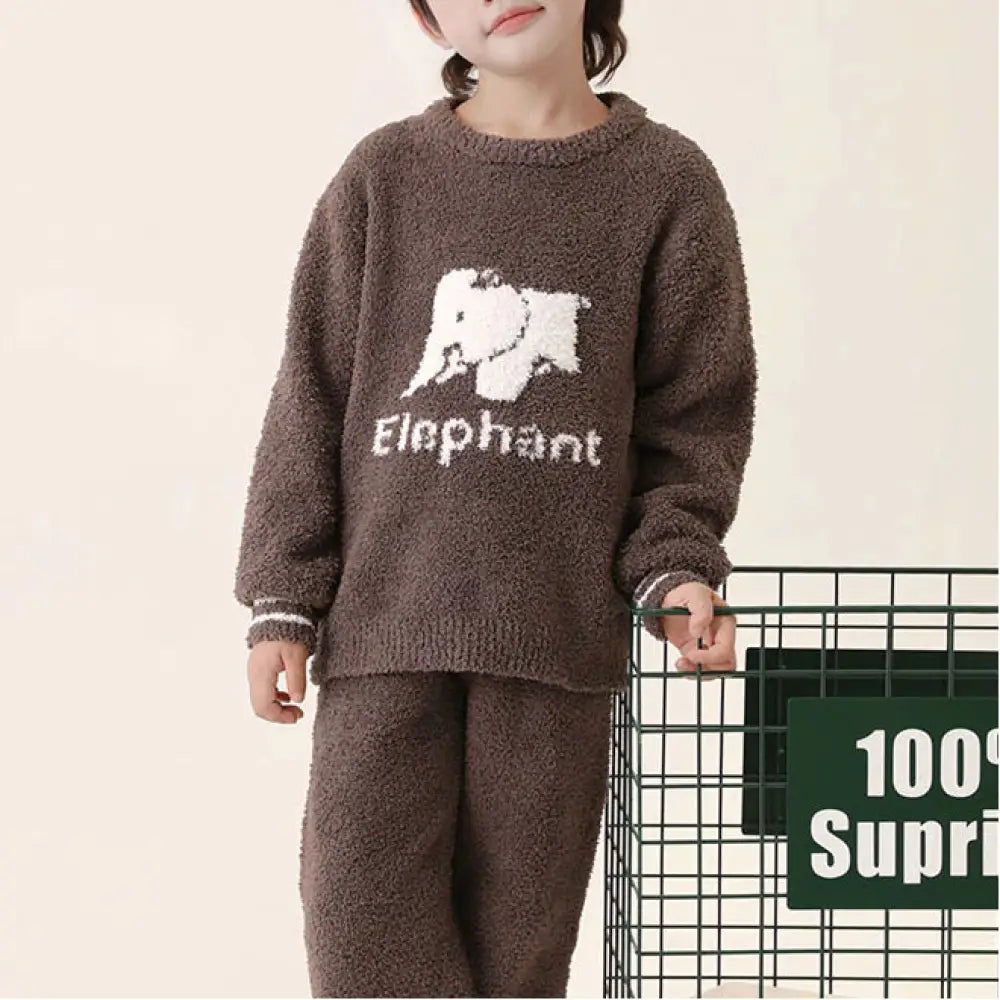 ふわふわ パジャマ カートゥーン 象 子供用 秋冬用 裏起毛 厚手 ルームウェア ID3639