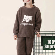 ふわふわ パジャマ カートゥーン 象 子供用 秋冬用 裏起毛 厚手 ルームウェア ID3639