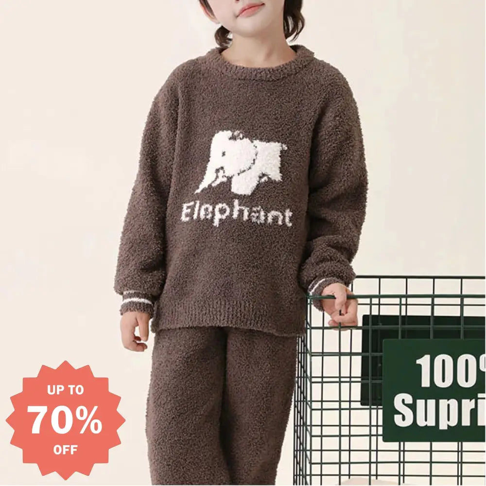 ふわふわ パジャマ カートゥーン 象 子供用 秋冬用 裏起毛 厚手 ルームウェア ID3639