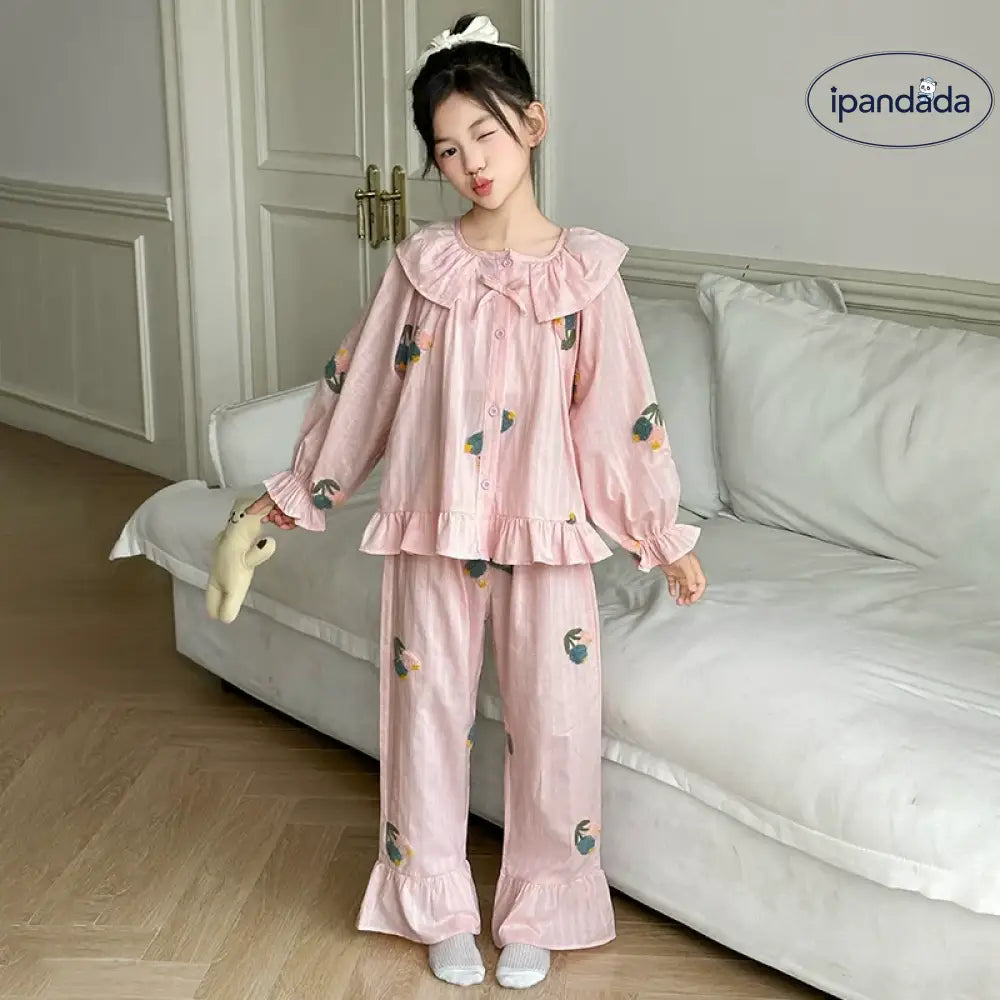 子供用 パジャマ ピュアコットン 大女の子 部屋着 春秋用 おしゃれ キッズ プリンセススタイル セット 全棉 ID2304