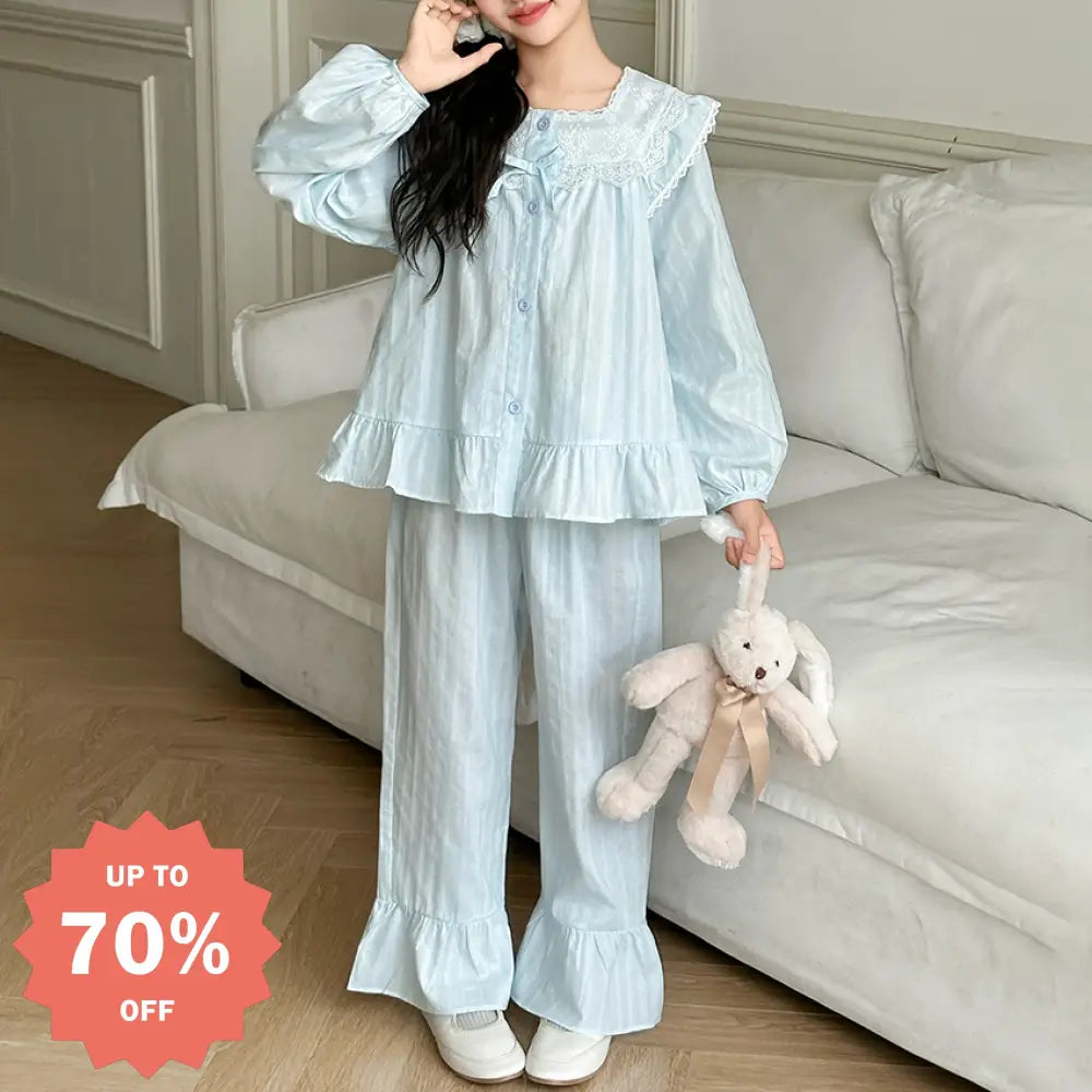 子供用 パジャマ ピュアコットン 大女の子 部屋着 春秋用 おしゃれ キッズ プリンセススタイル セット 全棉 ID2304