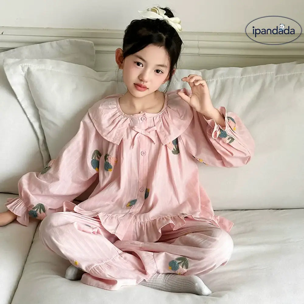 子供用 パジャマ ピュアコットン 大女の子 部屋着 春秋用 おしゃれ キッズ プリンセススタイル セット 全棉 ID2304