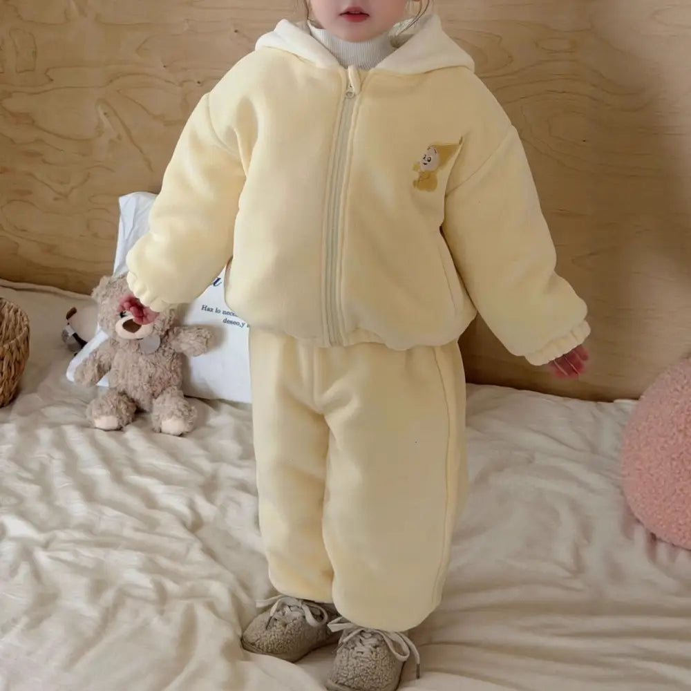 子供用 冬 厚手 女の子 カジュアルセット 秋 冬 セットアップ 上下セット 長袖冬服 厚手 コート 女児 子ども セットアップ お出かけ ID3662 イエロー / 90cm ベビー＆キッズ