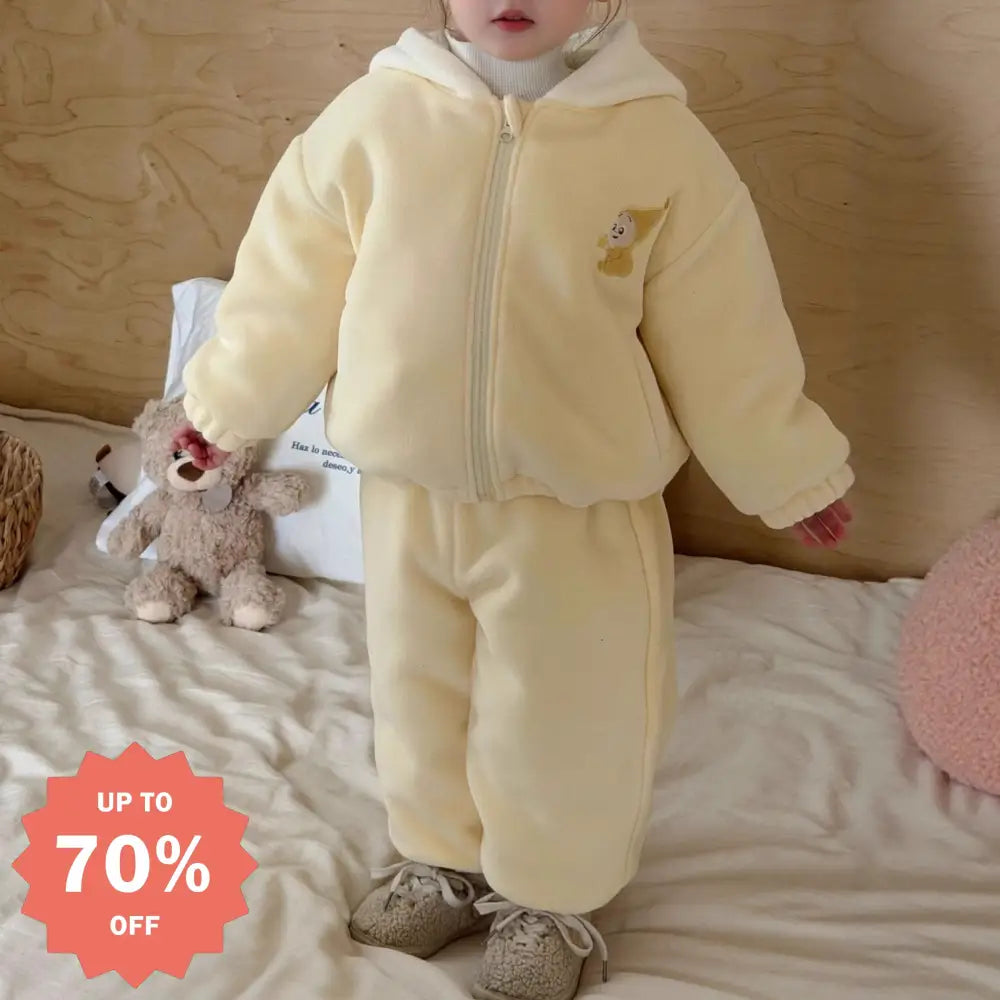 子供用 冬 厚手 女の子 カジュアルセット 秋 冬 セットアップ 上下セット 長袖冬服 厚手 コート 女児 子ども セットアップ お出かけ ID3662 イエロー / 90cm ベビー＆キッズ