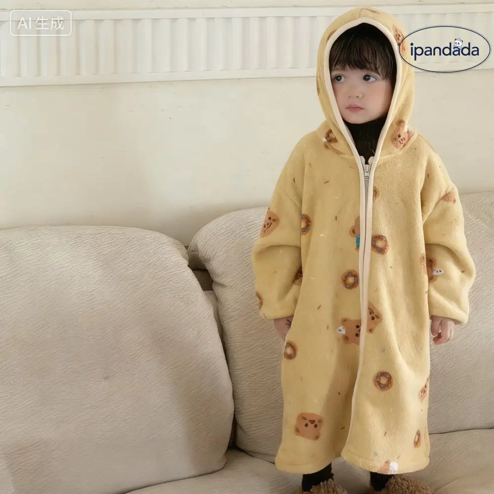 子供用 フリース 新作 バスローブ 親子 ソフトなフード付き パジャマ ID3087