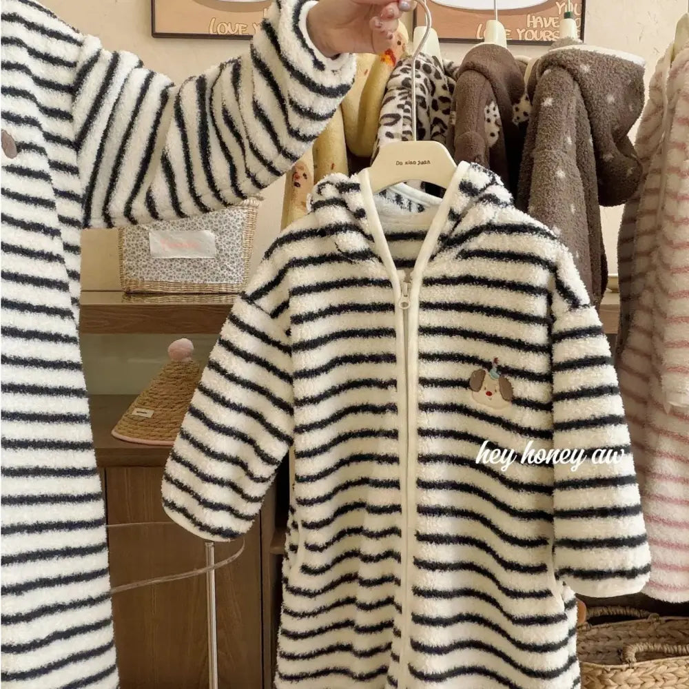 子供用 フリース 新作 バスローブ 親子 ソフトなフード付き パジャマ ID3087 タイプ⑥ / 90cm